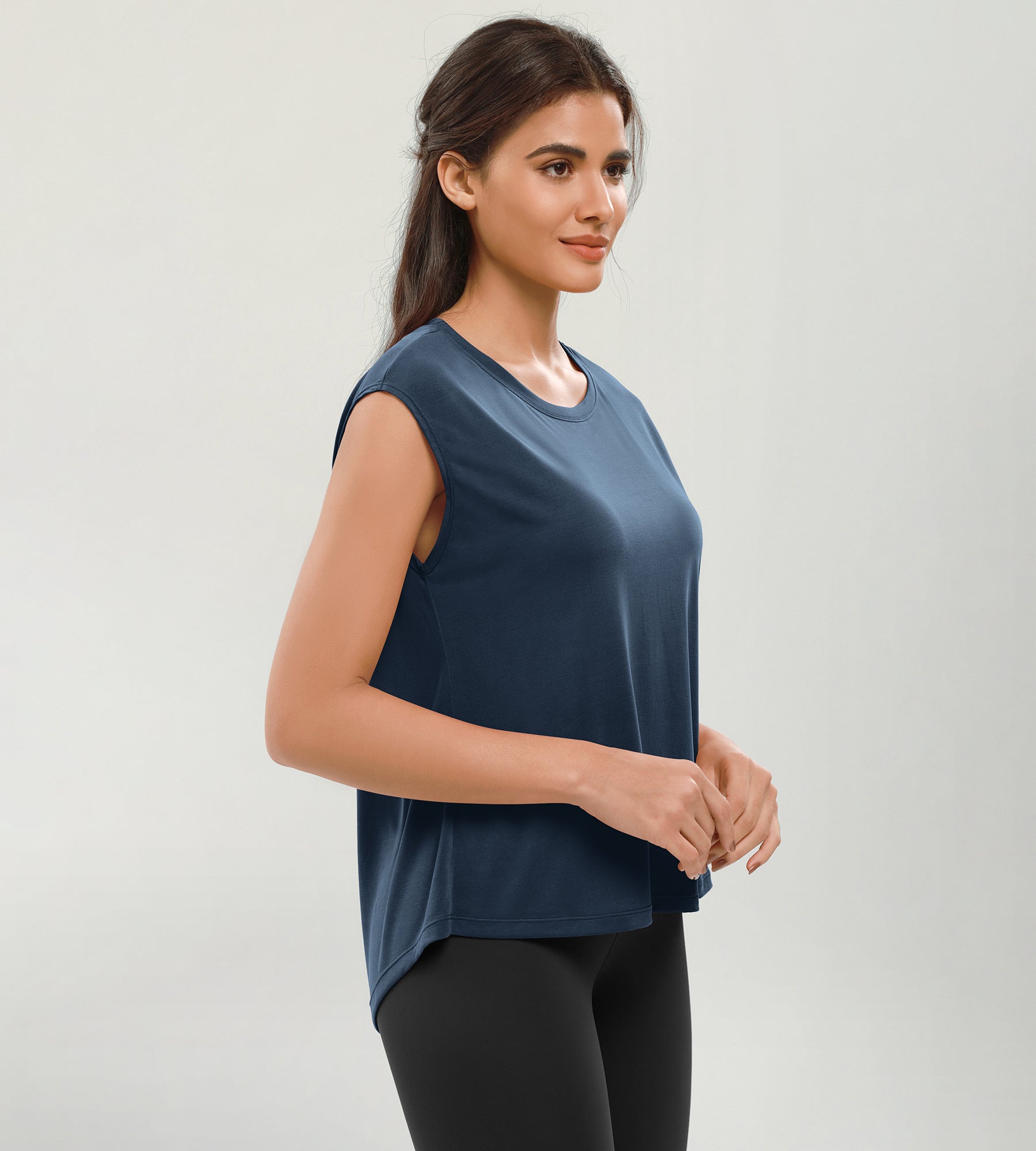 Modal Soft Crew Neck Yoga Summer Flowy Workout Sleeveless Shirts - ododos