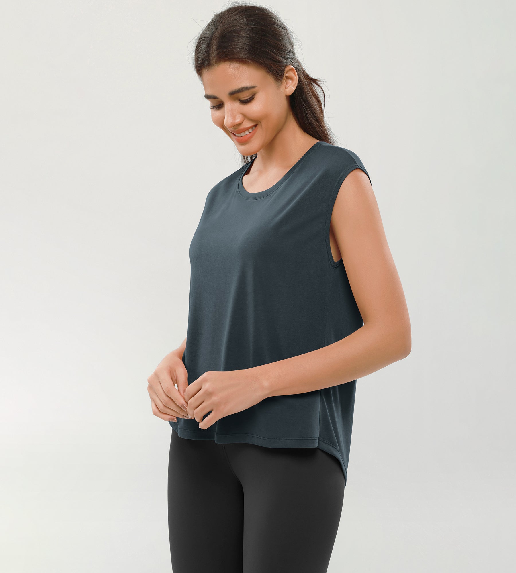 Modal Soft Crew Neck Yoga Summer Flowy Workout Sleeveless Shirts - ododos