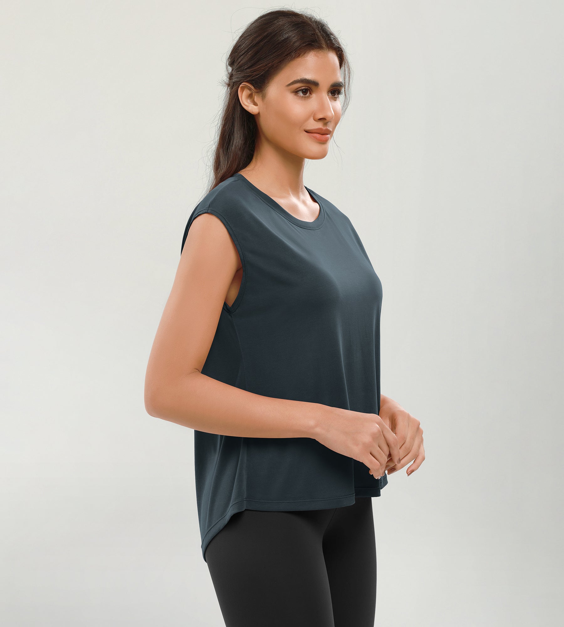 Modal Soft Crew Neck Yoga Summer Flowy Workout Sleeveless Shirts - ododos