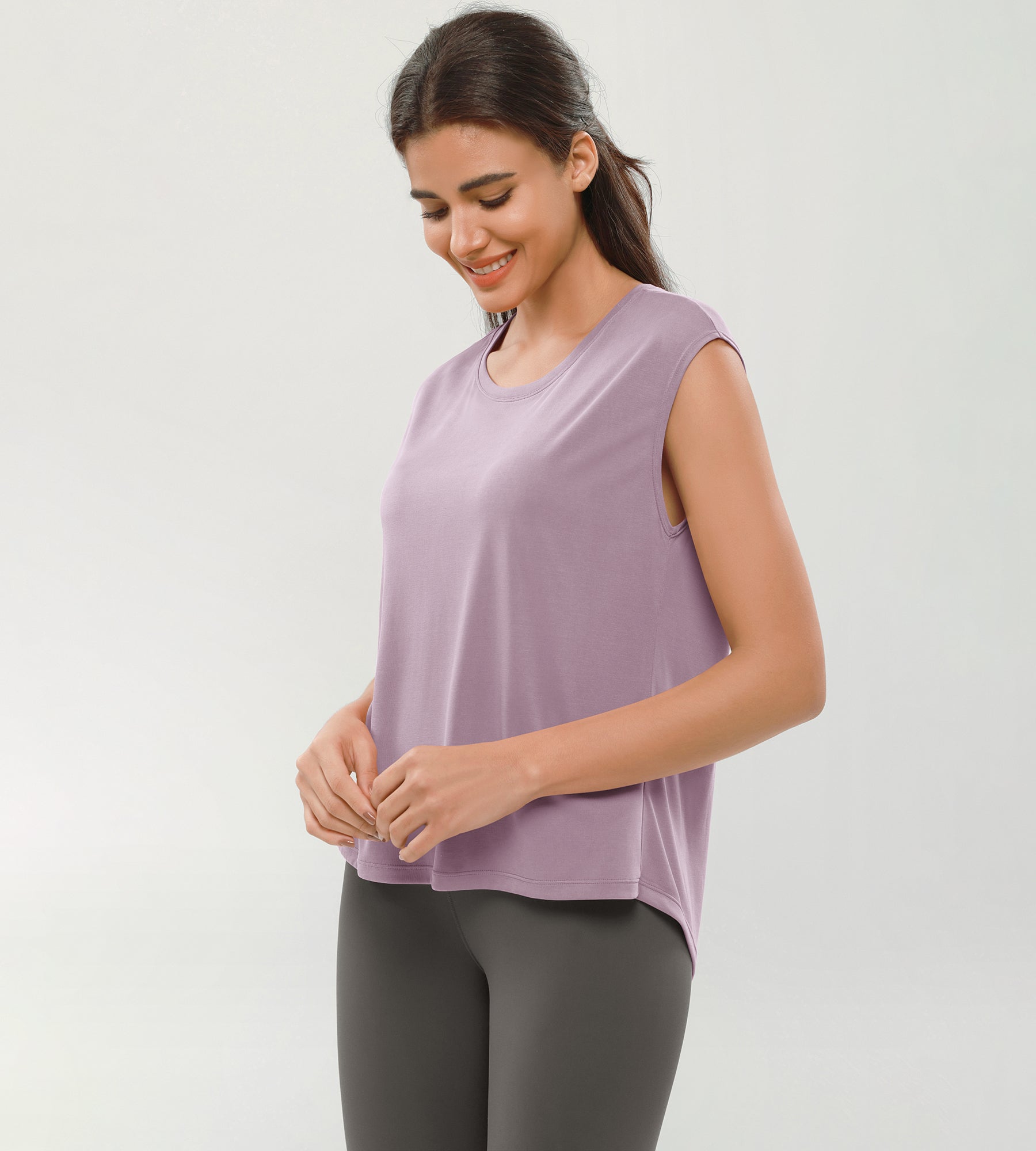 Modal Soft Crew Neck Yoga Summer Flowy Workout Sleeveless Shirts - ododos