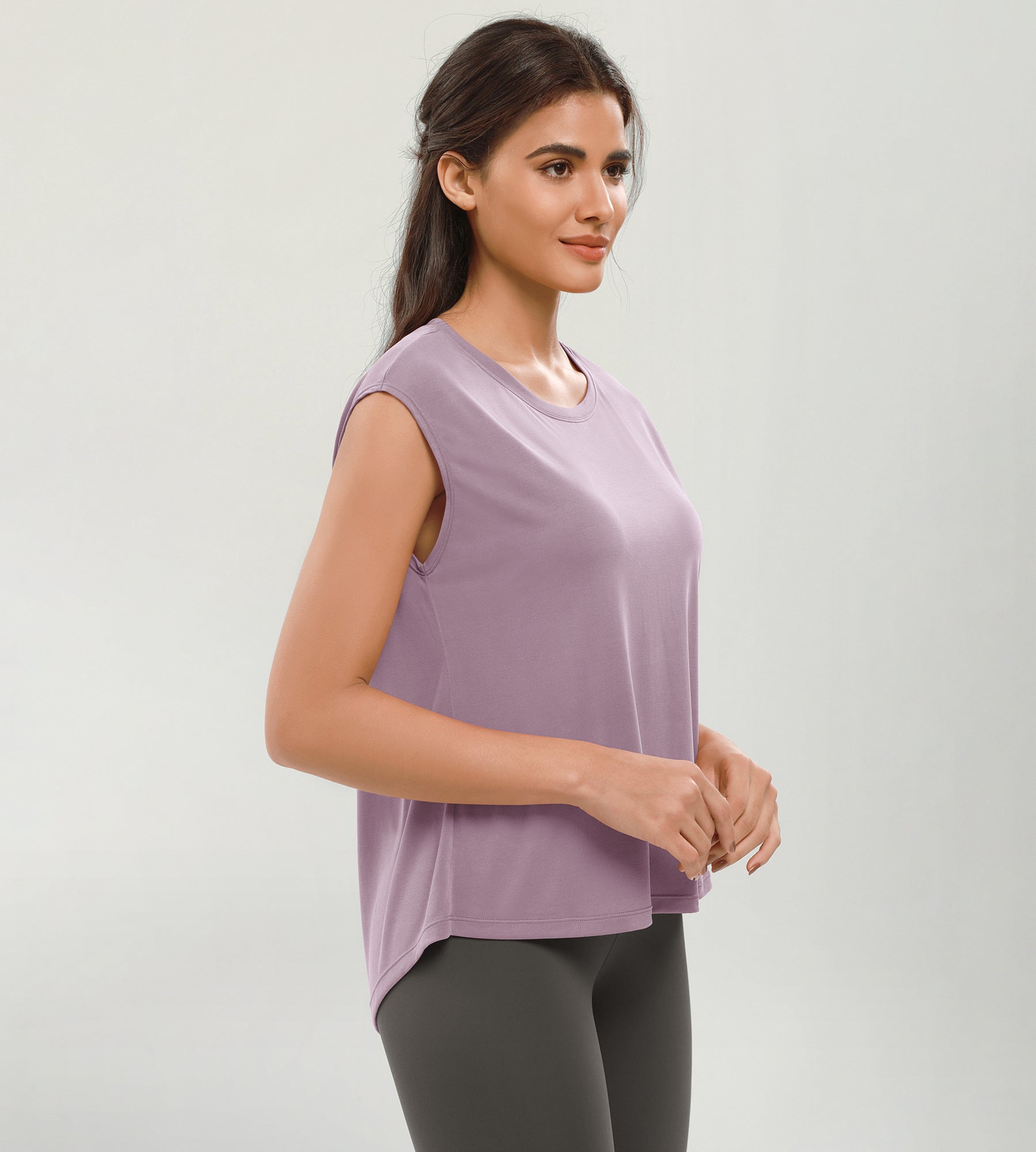 Modal Soft Crew Neck Yoga Summer Flowy Workout Sleeveless Shirts - ododos