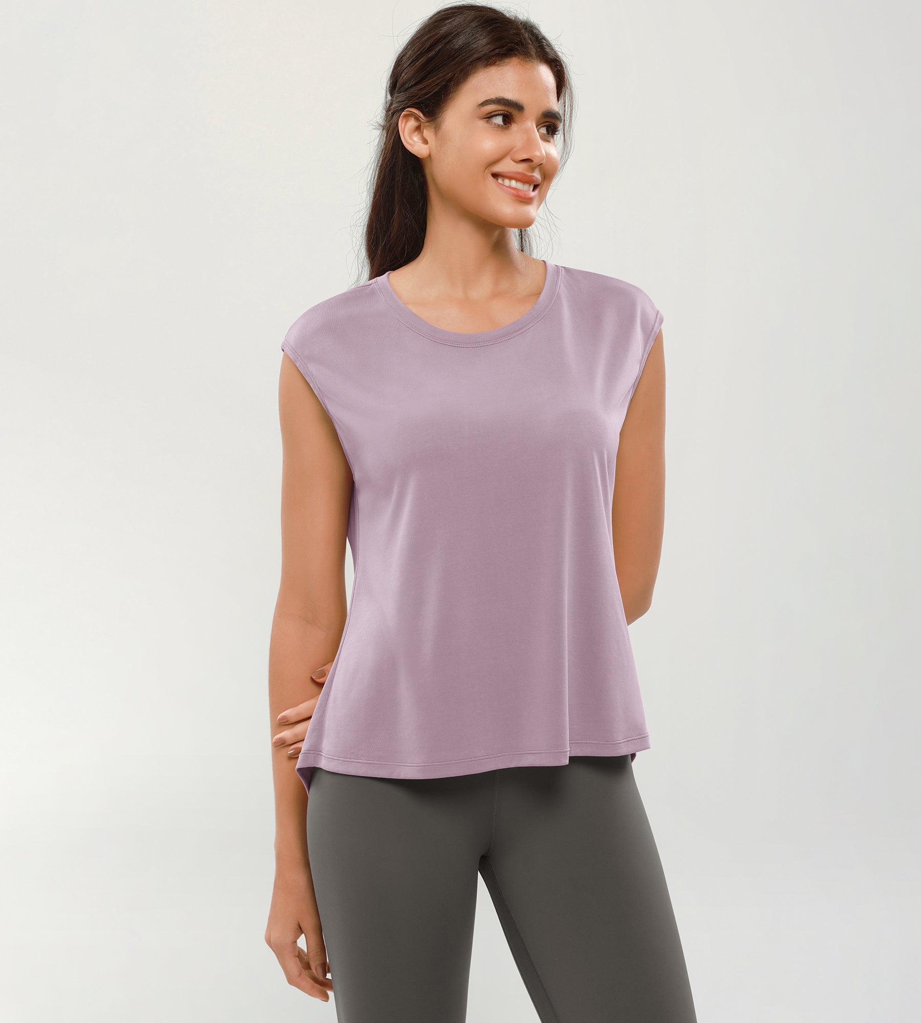 Modal Soft Crew Neck Yoga Summer Flowy Workout Sleeveless Shirts Lavender - ododos