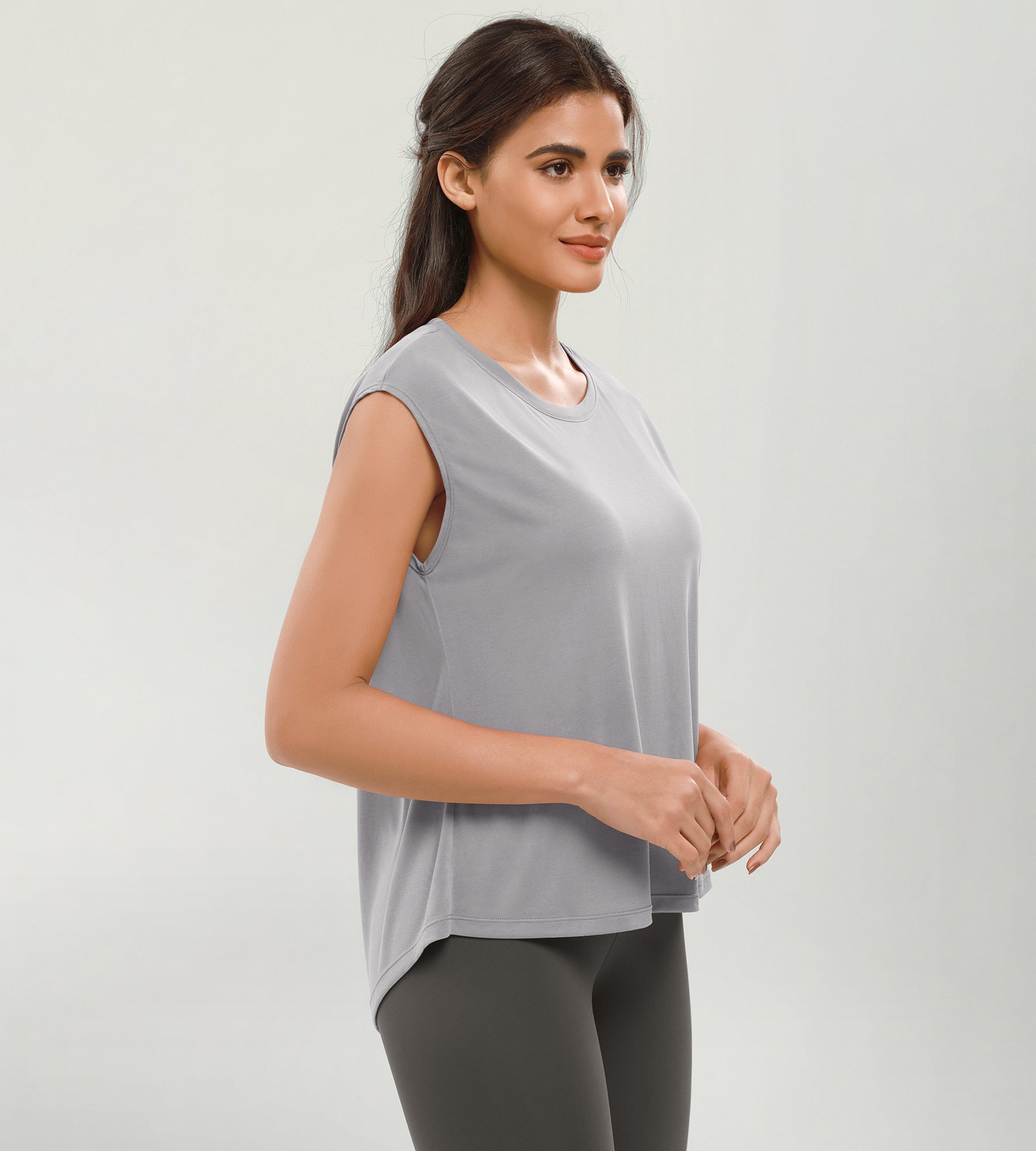 Modal Soft Crew Neck Yoga Summer Flowy Workout Sleeveless Shirts - ododos