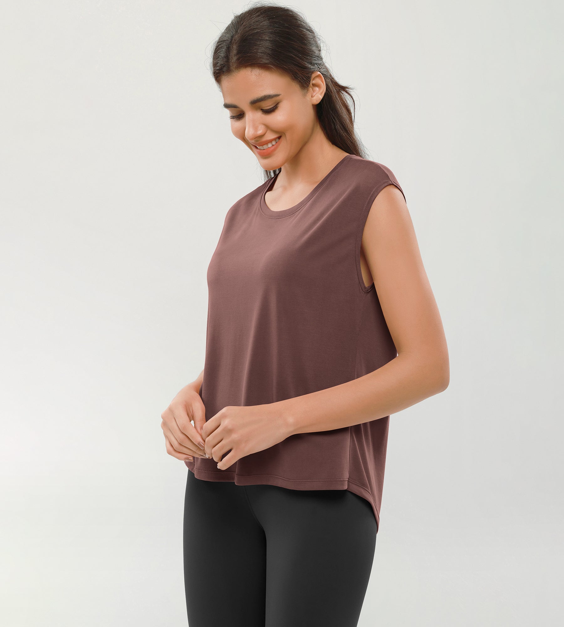 Modal Soft Crew Neck Yoga Summer Flowy Workout Sleeveless Shirts - ododos