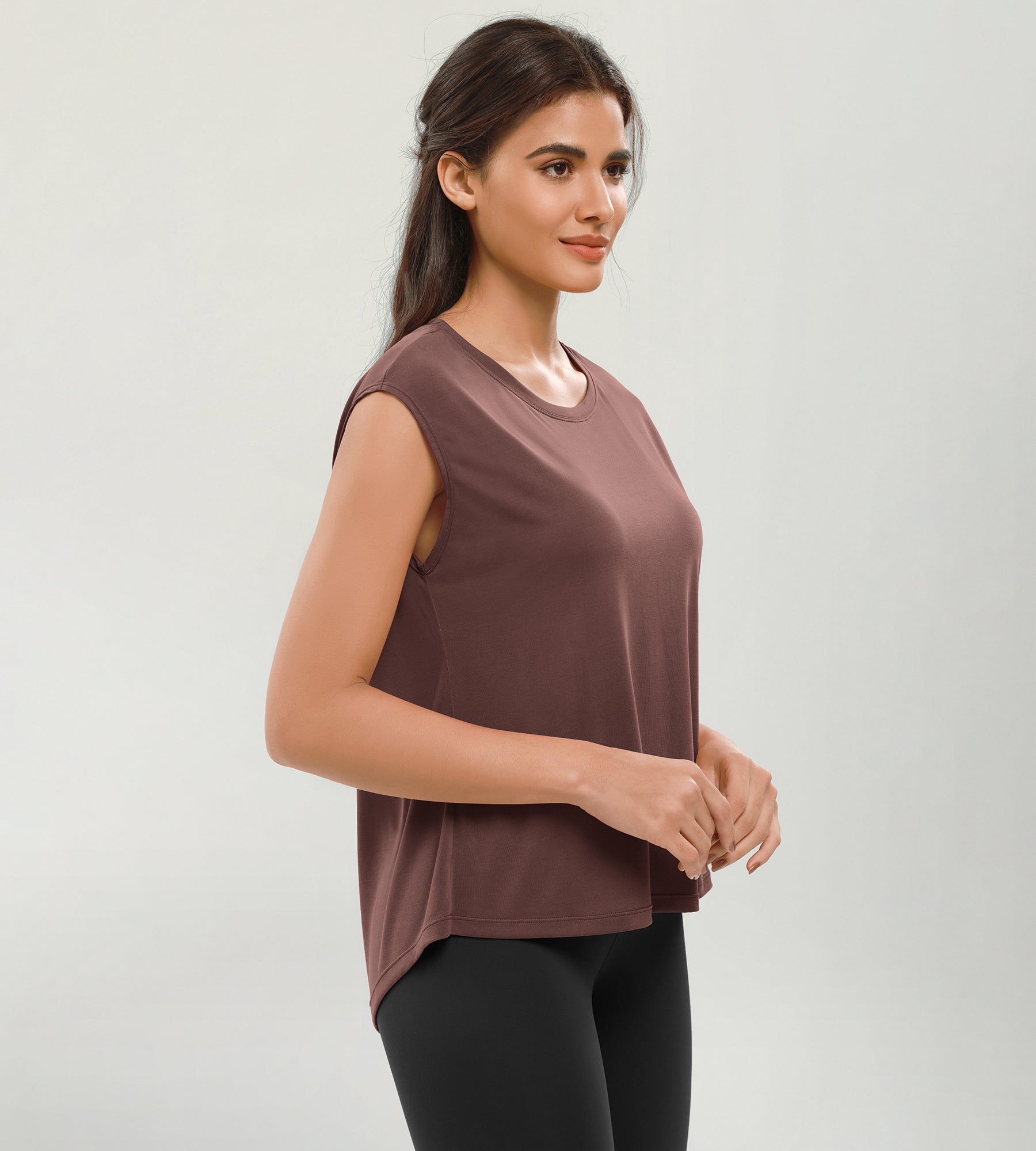 Modal Soft Crew Neck Yoga Summer Flowy Workout Sleeveless Shirts - ododos