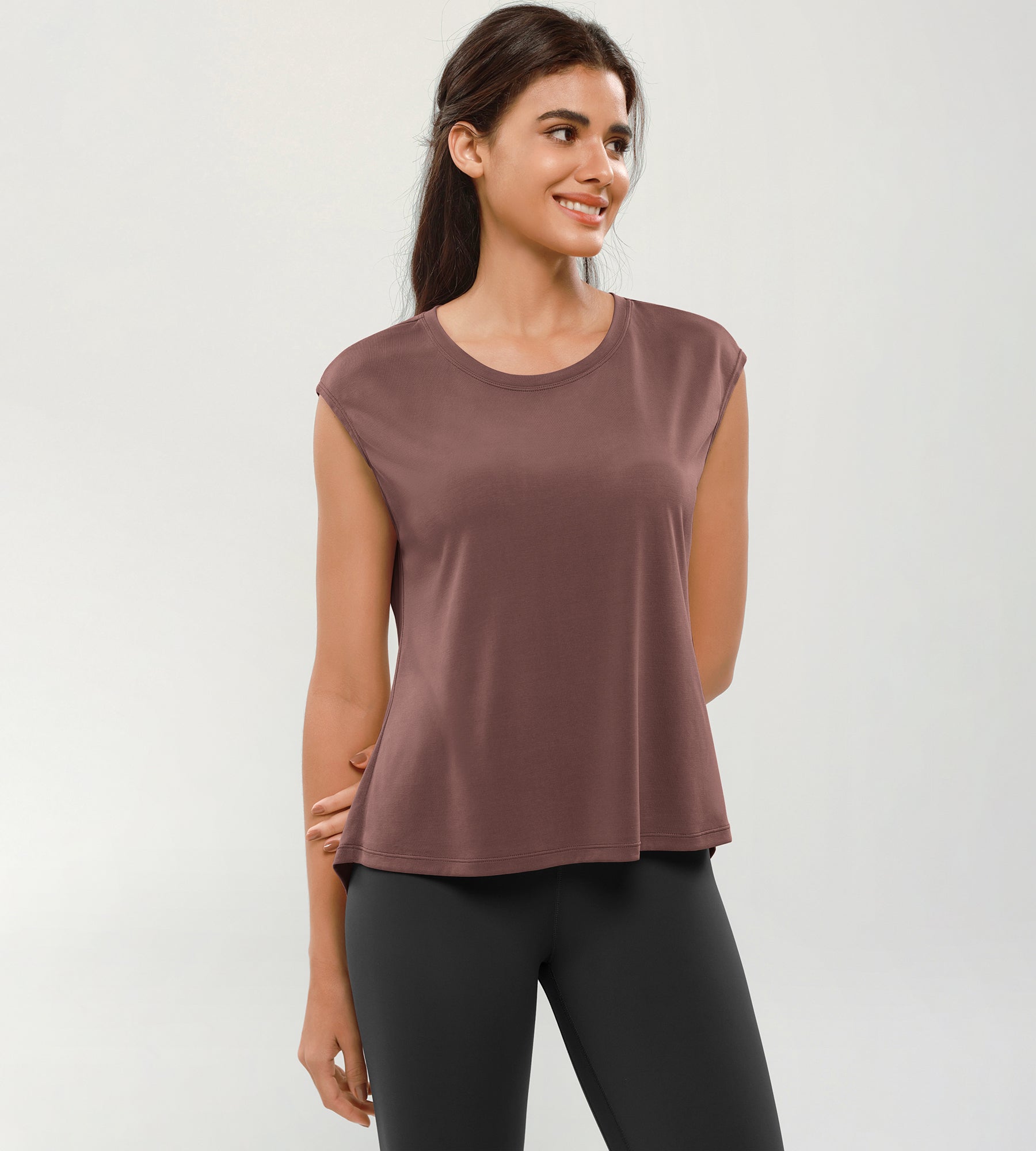 Modal Soft Crew Neck Yoga Summer Flowy Workout Sleeveless Shirts Sangria - ododos