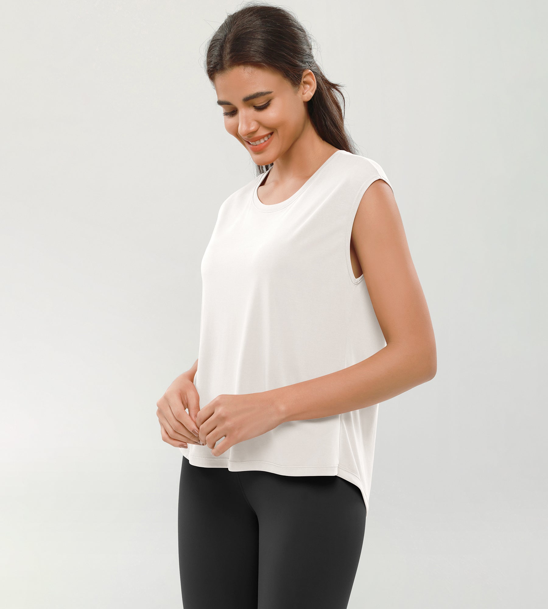 Modal Soft Crew Neck Yoga Summer Flowy Workout Sleeveless Shirts - ododos