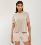 Modal Soft Crew Neck Short Sleeve Shirts Abalone - ododos