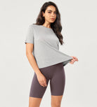 Modal Soft Crew Neck Short Sleeve Shirts Heather Grey - ododos