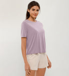 Modal Soft Crew Neck Short Sleeve Shirts Lavender - ododos