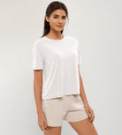 Modal Soft Crew Neck Short Sleeve Shirts White - ododos