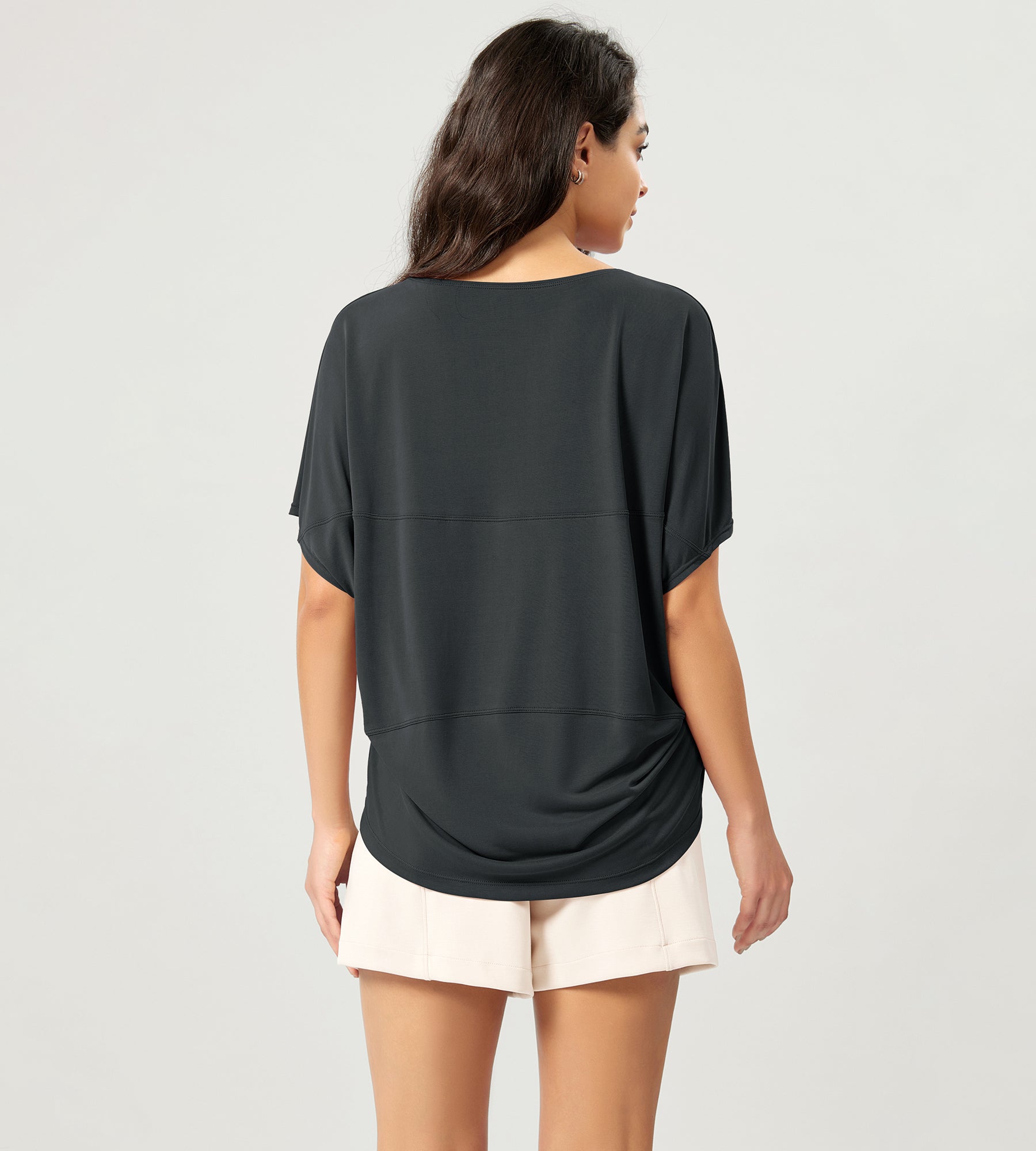 Modal Soft Boat Neck Casual Batwing Tee Shirts - ododos
