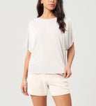 Modal Soft Boat Neck Casual Batwing Tee Shirts White - ododos