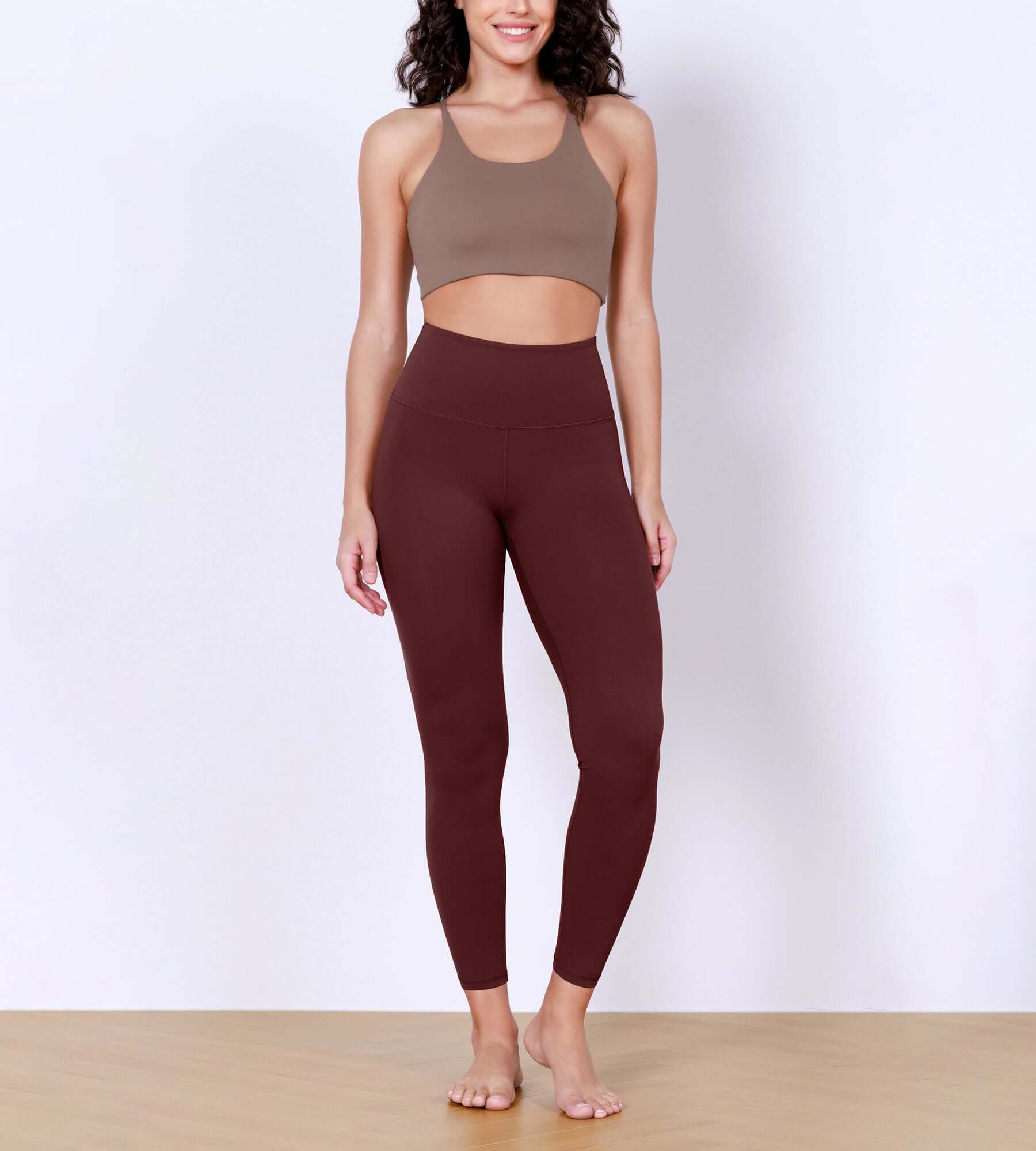 25 Body-Hugging Workout Leggings with Back Pocket Burgundy - ododos