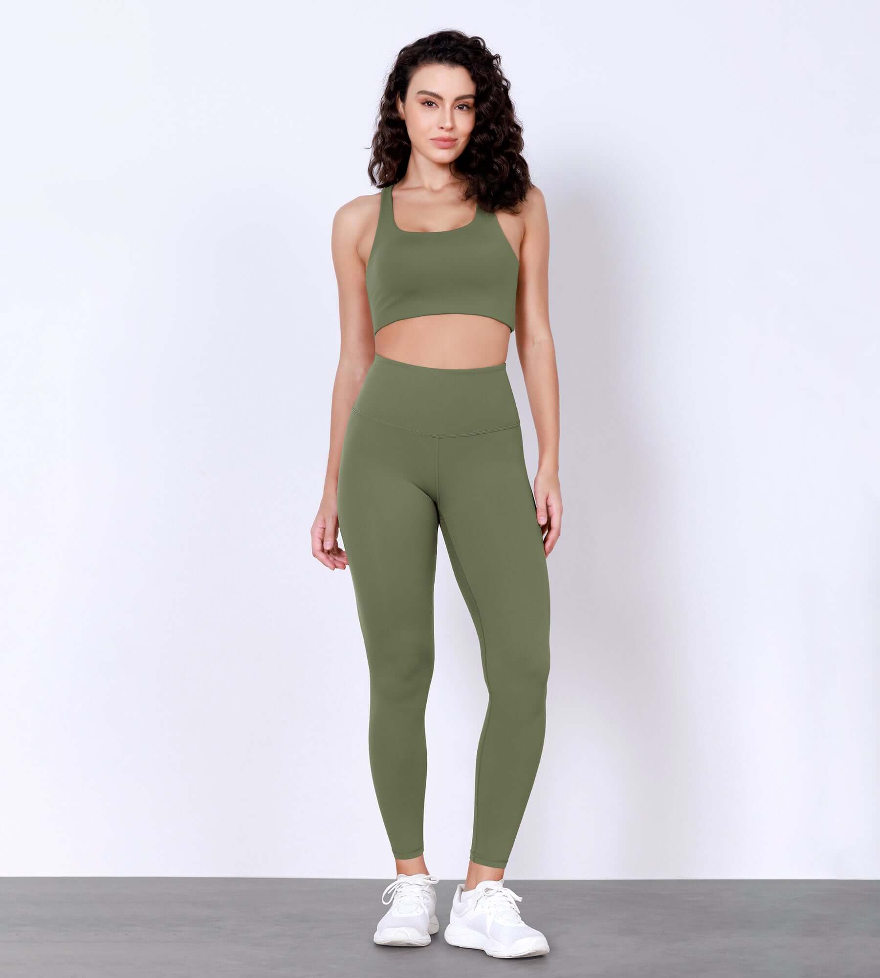 25 Body-Hugging Workout Leggings with Back Pocket Dark Olive - ododos