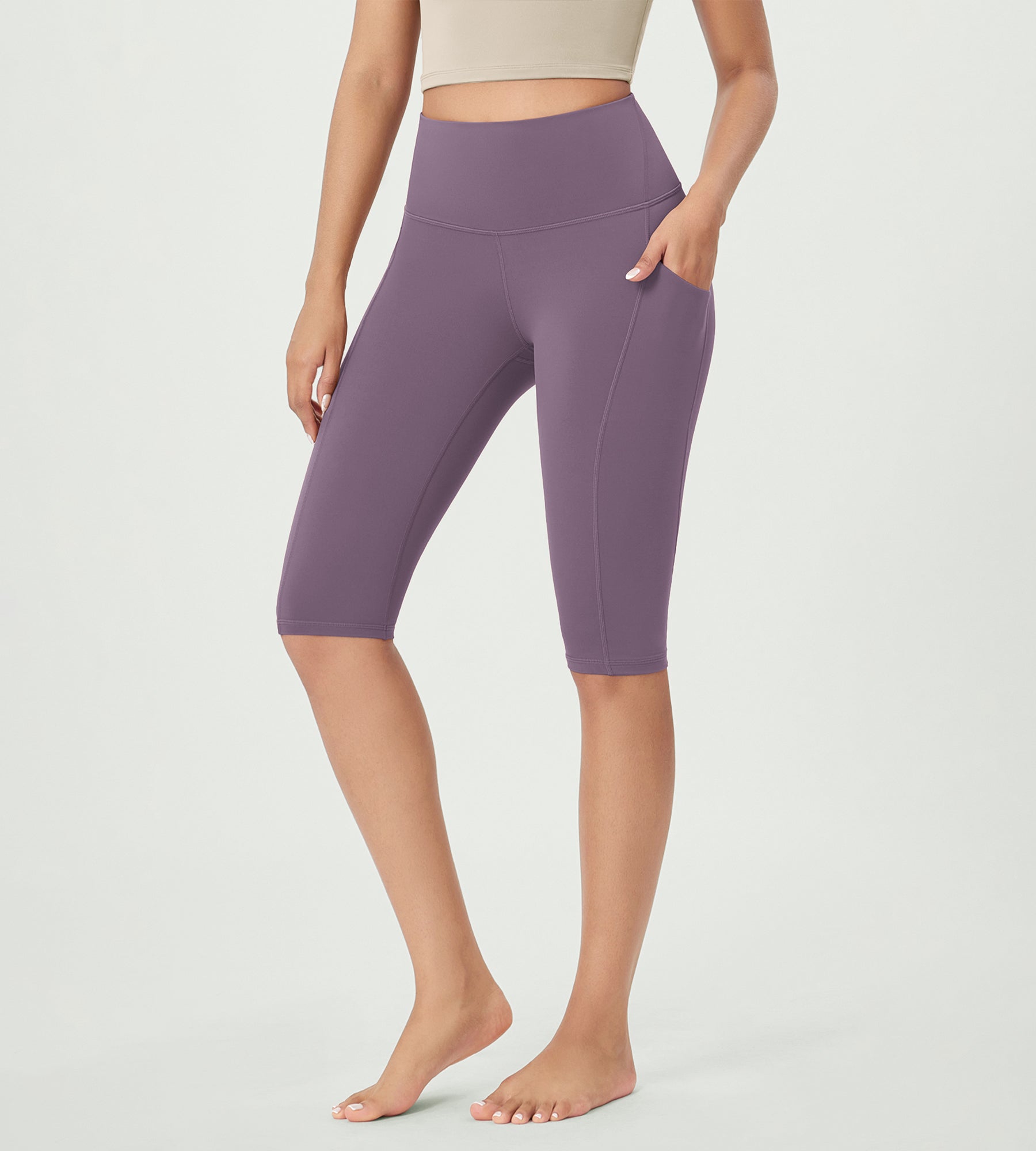 14 ODLEX High Waist Workout Yoga Capri Leggings with Pockets Ash Violet - ododos
