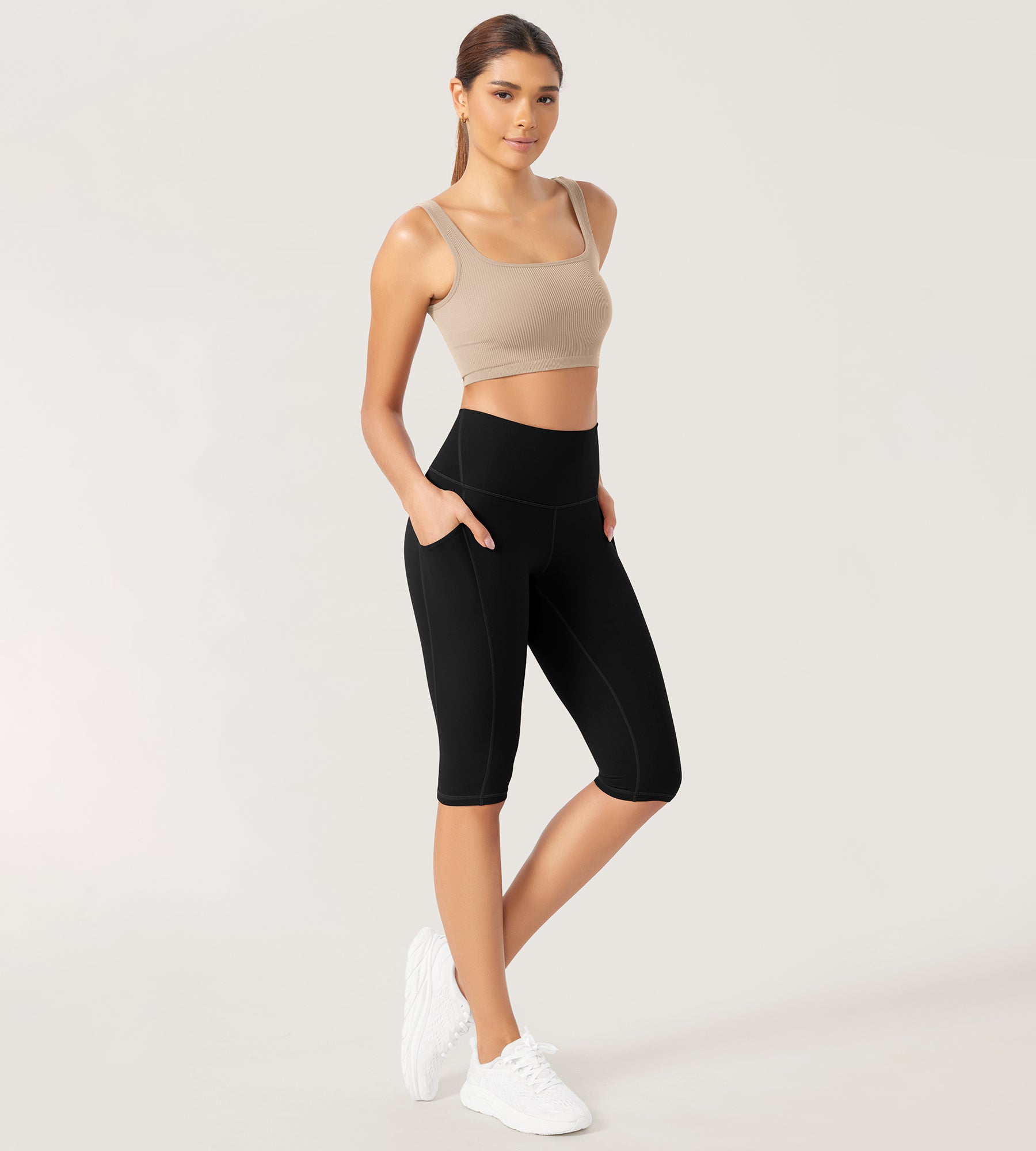 ODLEX 2-Pack 14" High Waist Workout Capris with Pockets - ododos