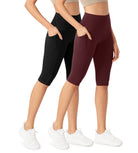 ODLEX 2-Pack 14" High Waist Workout Capris with Pockets Black+Burgundy - ododos