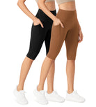 ODLEX 2-Pack 14" High Waist Workout Capris with Pockets Black+Caramel - ododos