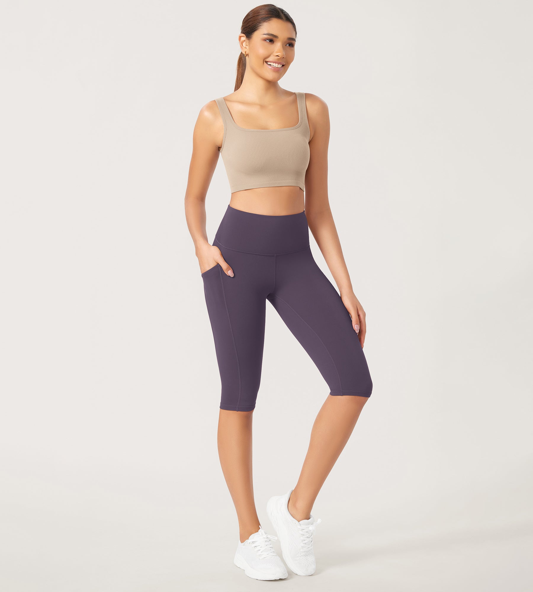 ODLEX 2-Pack 14" High Waist Workout Capris with Pockets - ododos