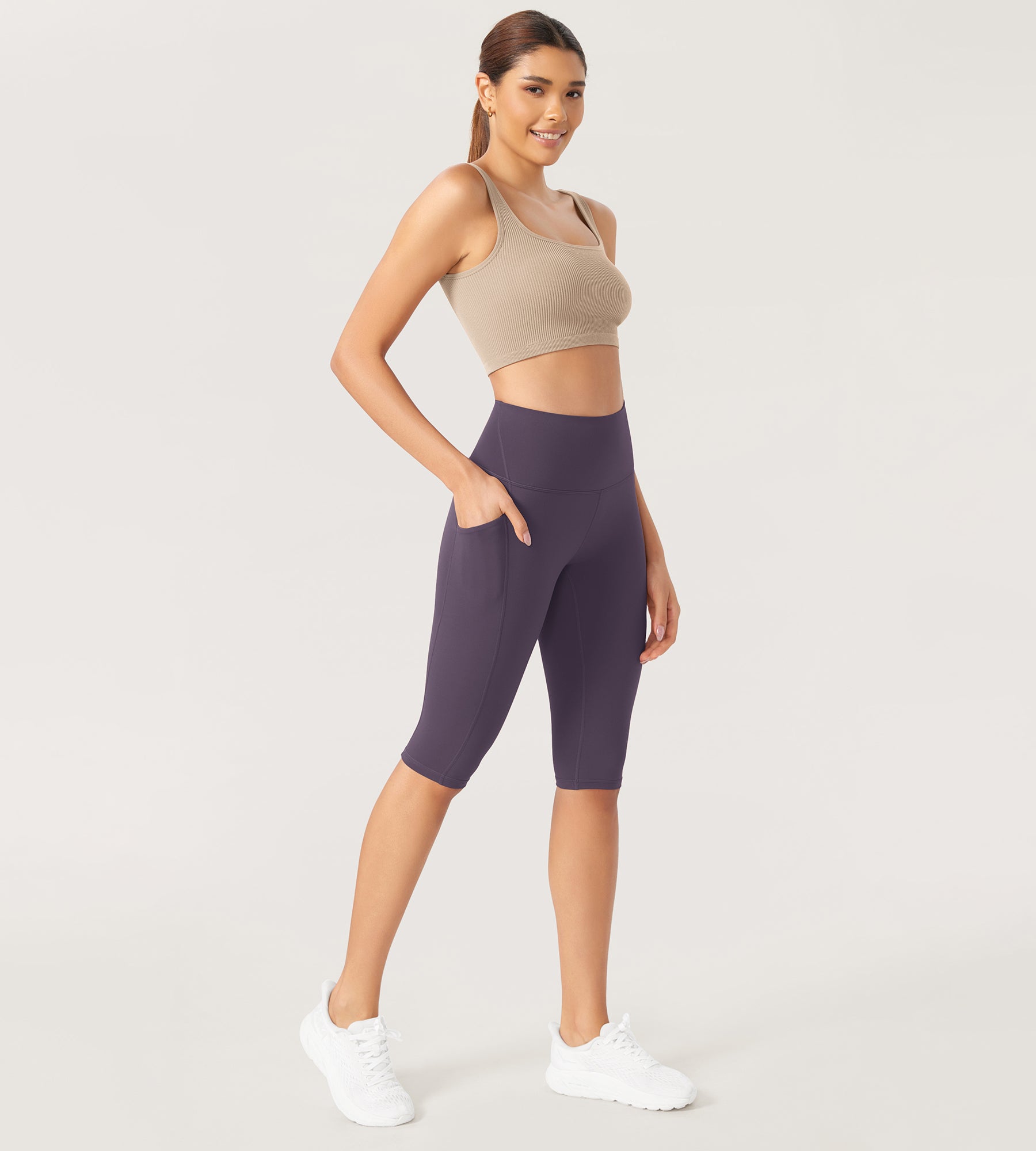 ODLEX 2-Pack 14" High Waist Workout Capris with Pockets - ododos