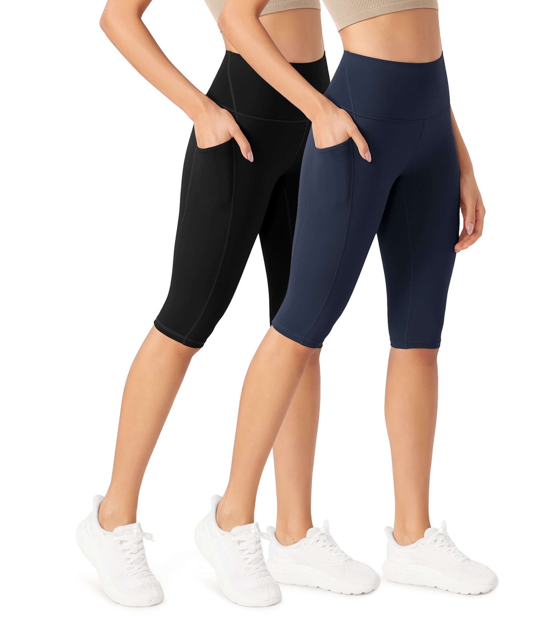 ODLEX 2-Pack 14 High Waist Workout Capris with Pockets Black+Navy - ododos