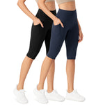 ODLEX 2-Pack 14" High Waist Workout Capris with Pockets Black+Navy - ododos