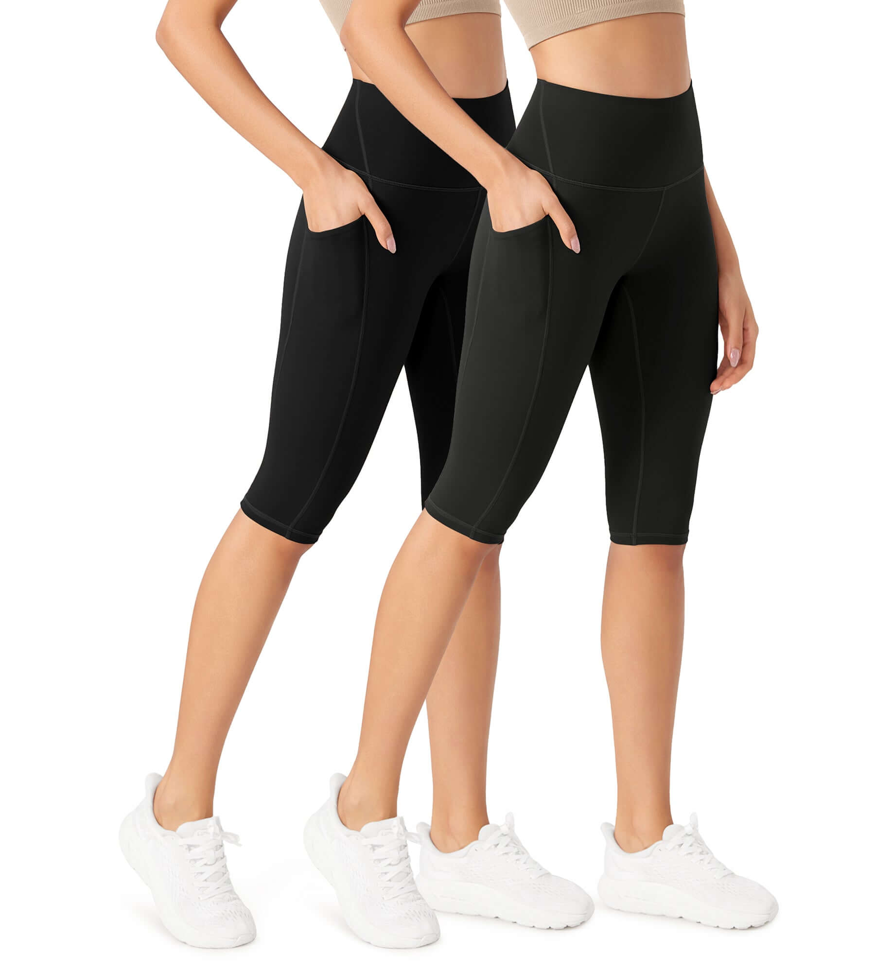 ODLEX 2-Pack 14 High Waist Workout Capris with Pockets Black+Onyx Black - ododos