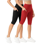 ODLEX 2-Pack 14" High Waist Workout Capris with Pockets Black+Red - ododos