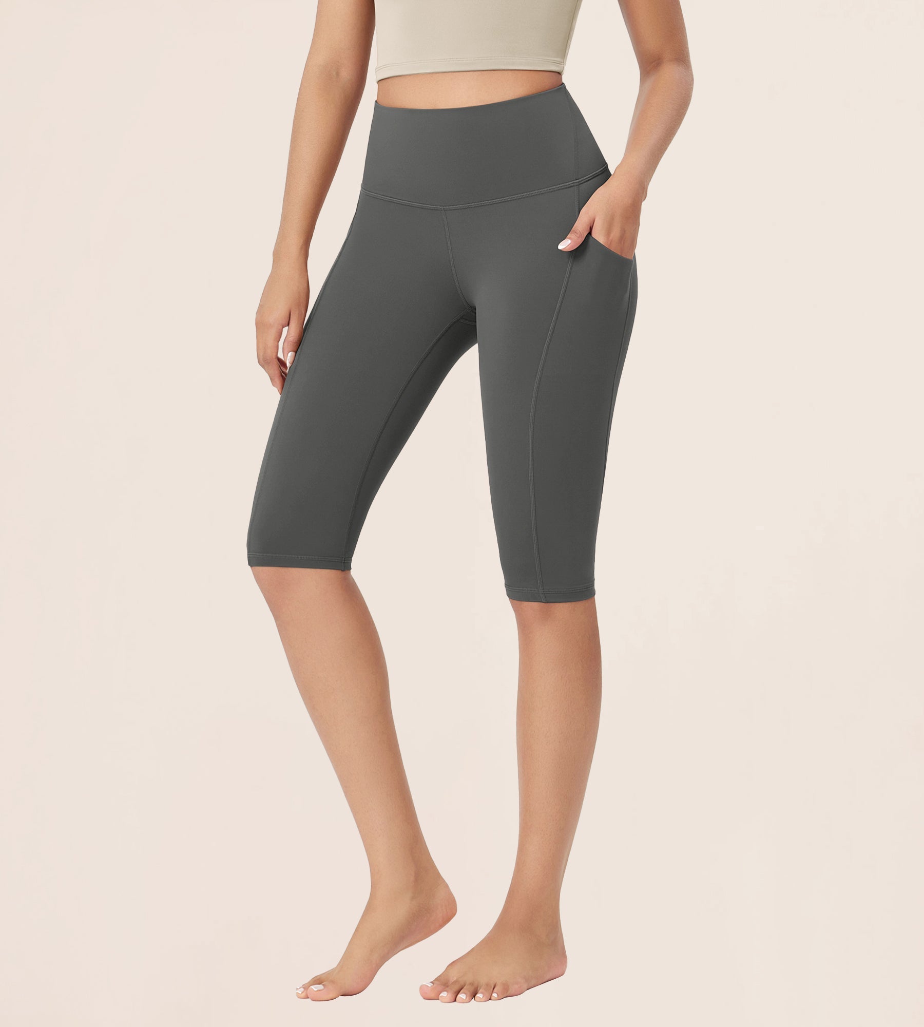 14 ODLEX High Waist Workout Yoga Capri Leggings with Pockets Charcoal - ododos