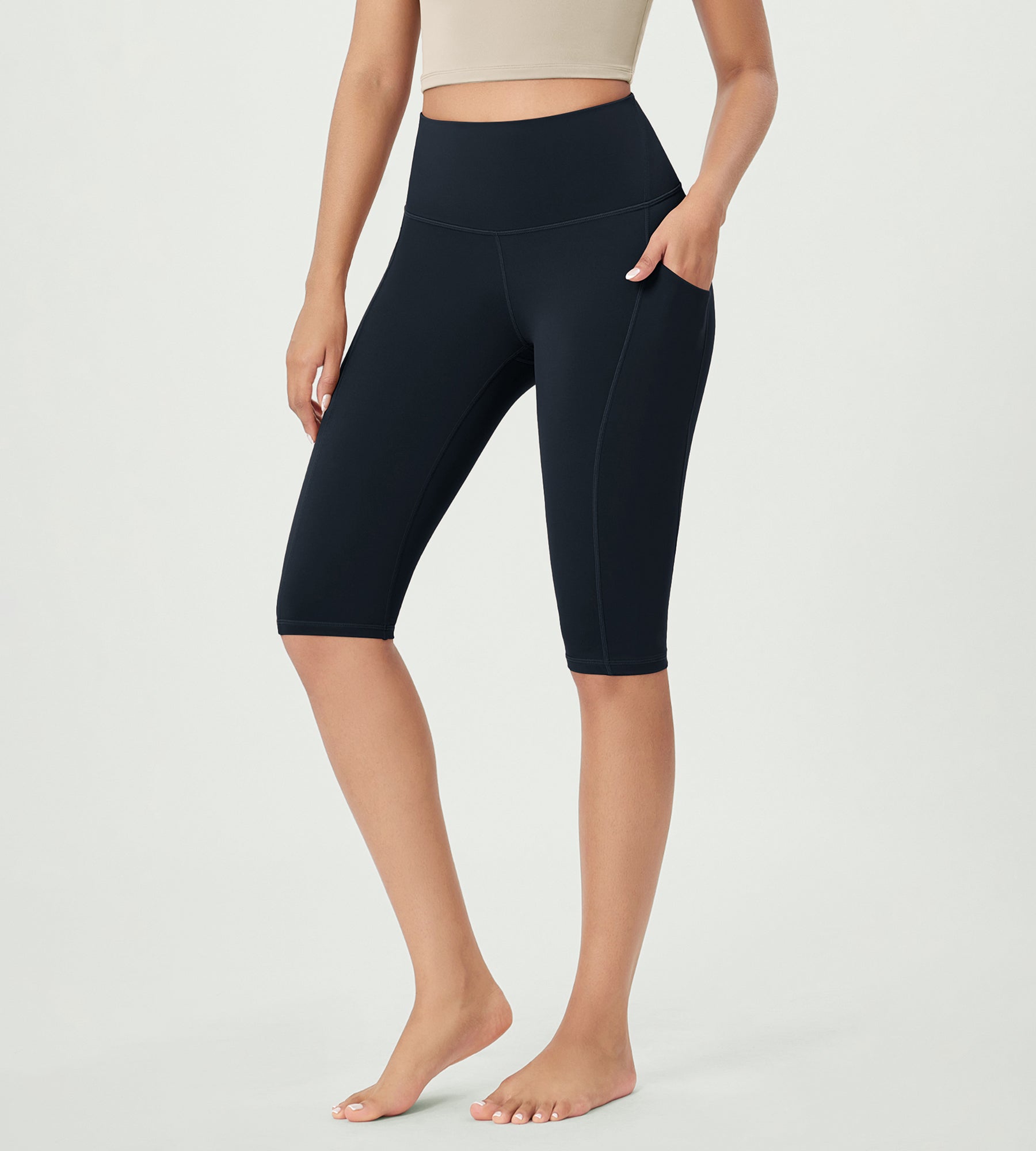 14" ODLEX High Waist Workout Yoga Capri Leggings with Pockets Deep Navy - ododos