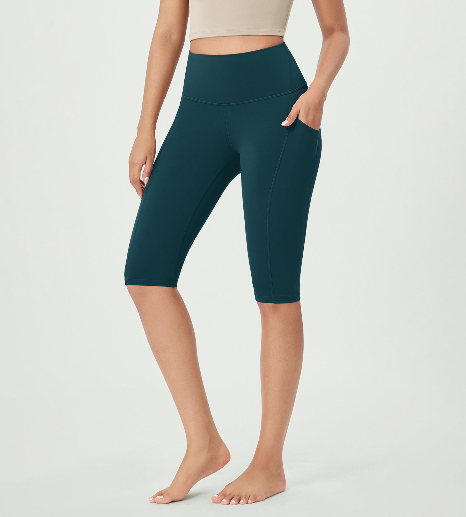 14 ODLEX High Waist Workout Yoga Capri Leggings with Pockets Forest Teal - ododos