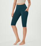 14" ODLEX High Waist Workout Yoga Capri Leggings with Pockets Forest Teal - ododos