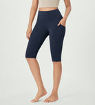 14" ODLEX High Waist Workout Yoga Capri Leggings with Pockets Navy - ododos