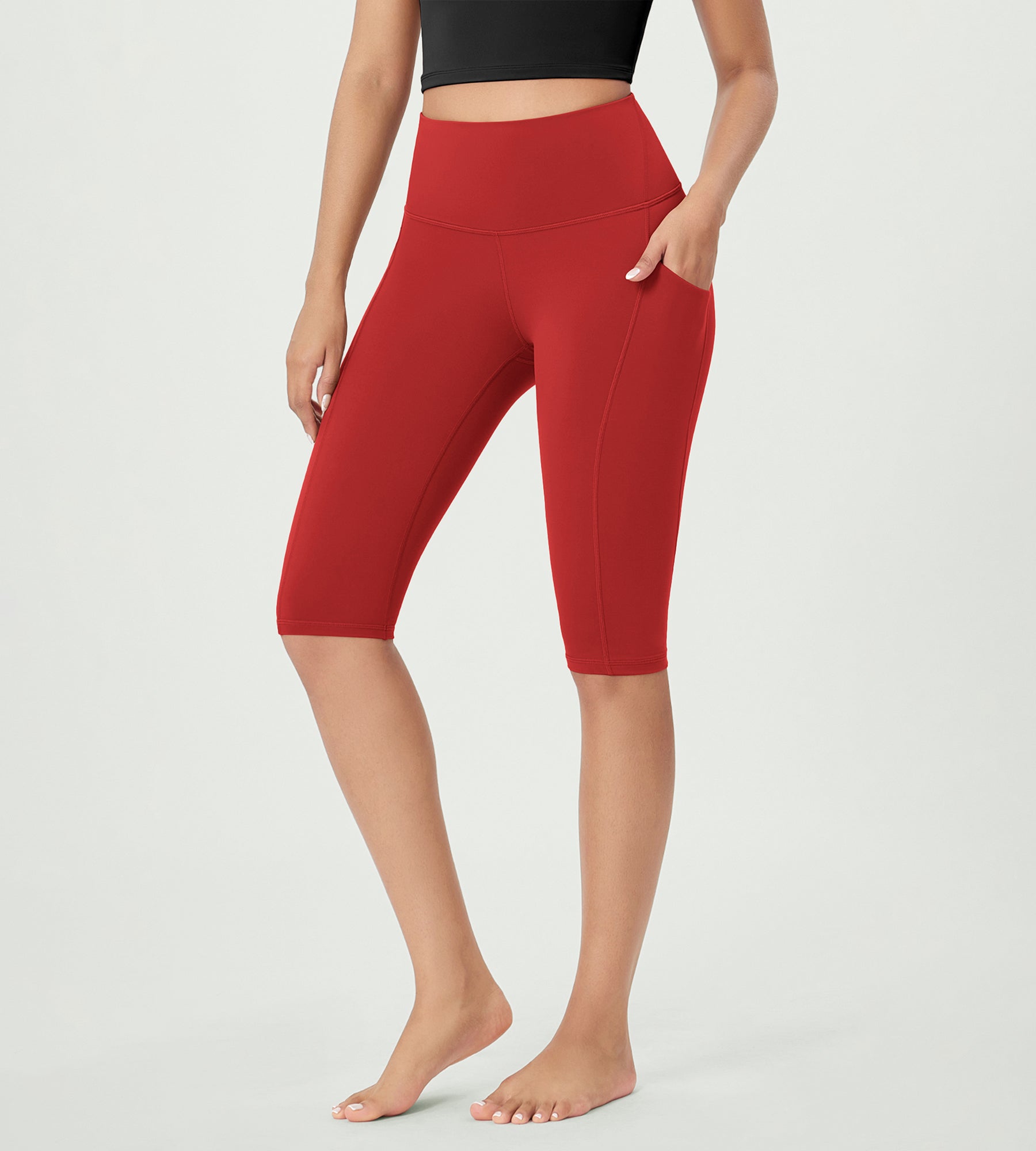 14 ODLEX High Waist Workout Yoga Capri Leggings with Pockets Red - ododos