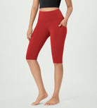 14" ODLEX High Waist Workout Yoga Capri Leggings with Pockets Red - ododos