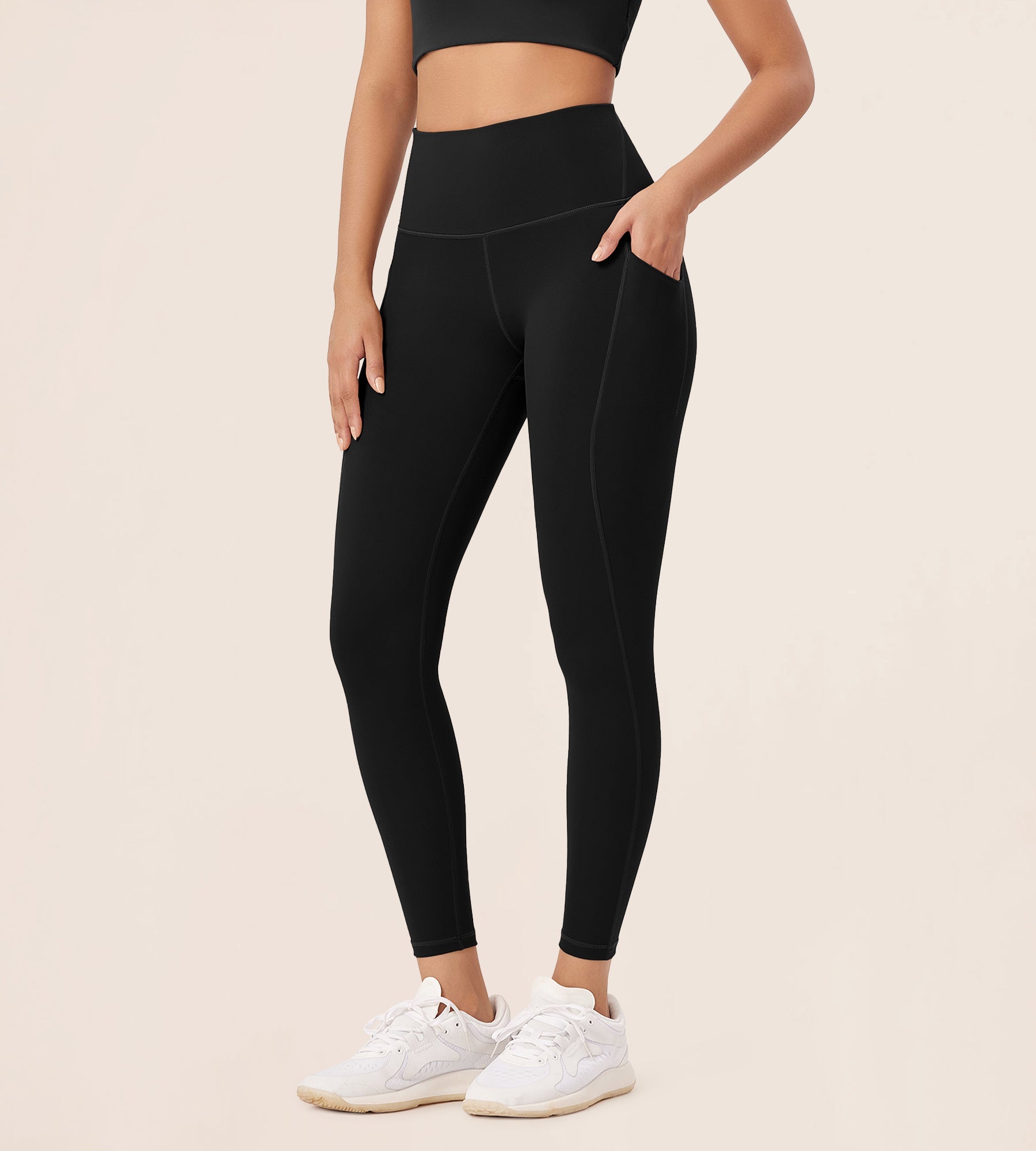 25â€?High Waist Workout Leggings with Pockets Black - ododos