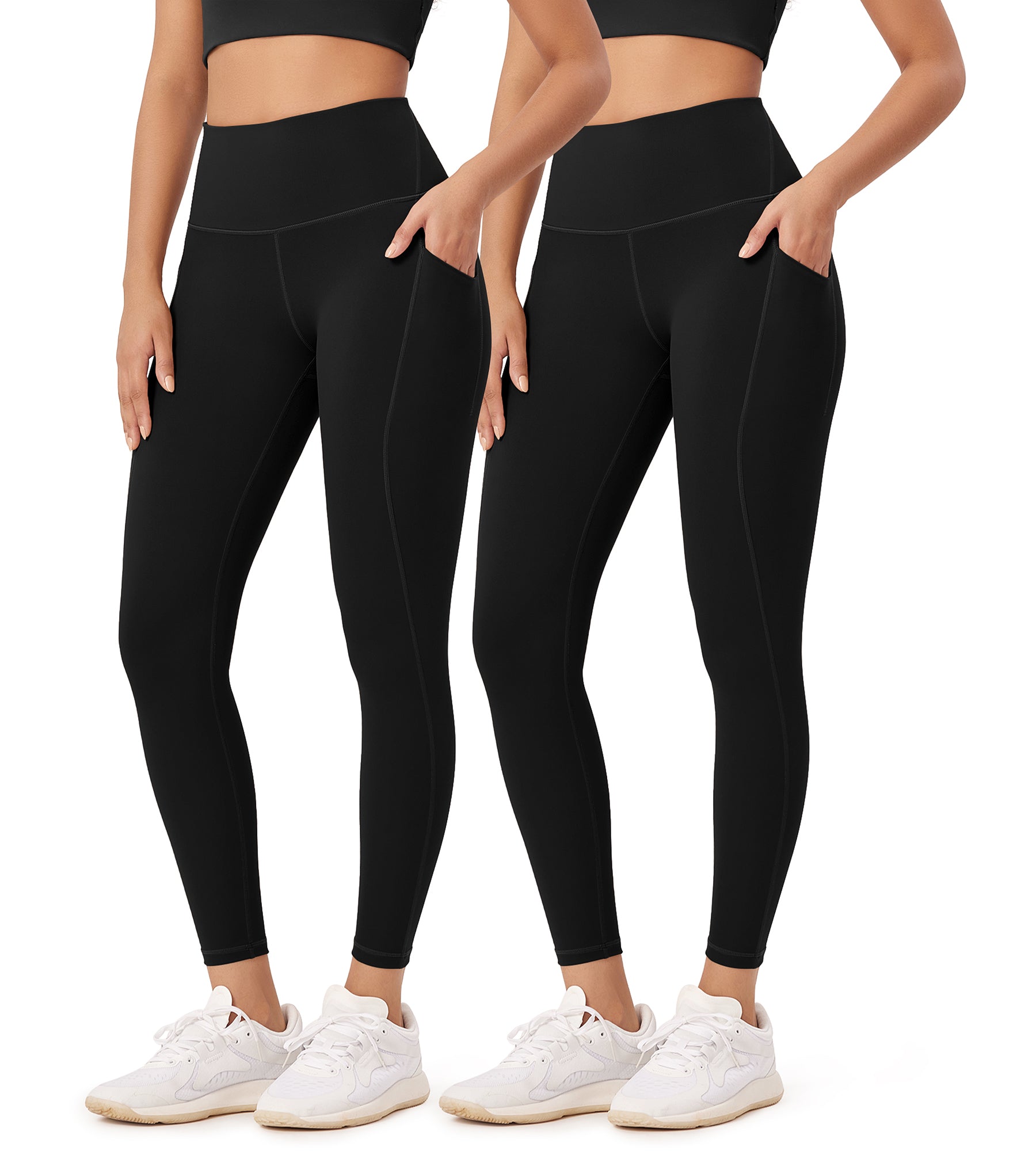 2-Pack 25” High Waist Workout Leggings with Pockets Black+Black - ododos