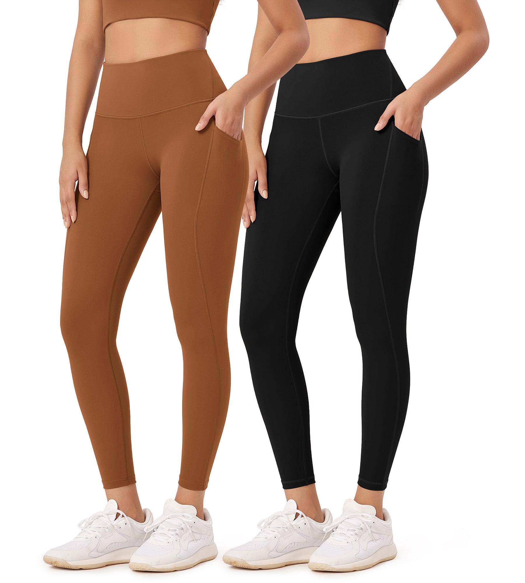 2-Pack 25â€?High Waist Workout Leggings with Pockets Black+Caramel - ododos