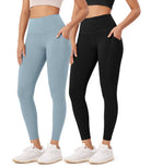 2-Pack 25” High Waist Workout Leggings with Pockets Black+Chambray - ododos