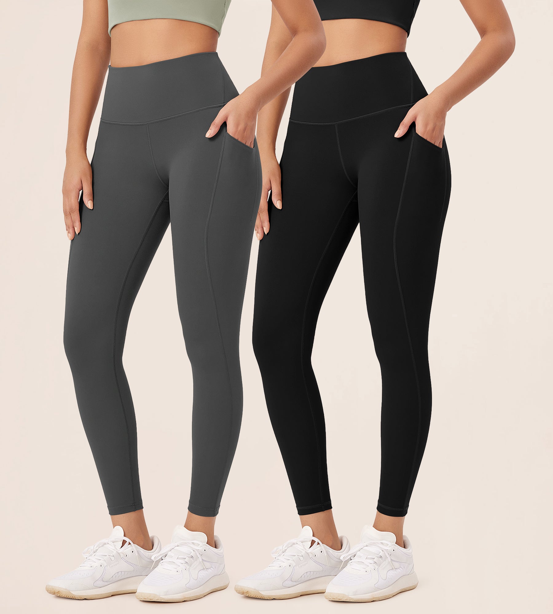 2-Pack 25” High Waist Workout Leggings with Pockets Black+Charcoal - ododos