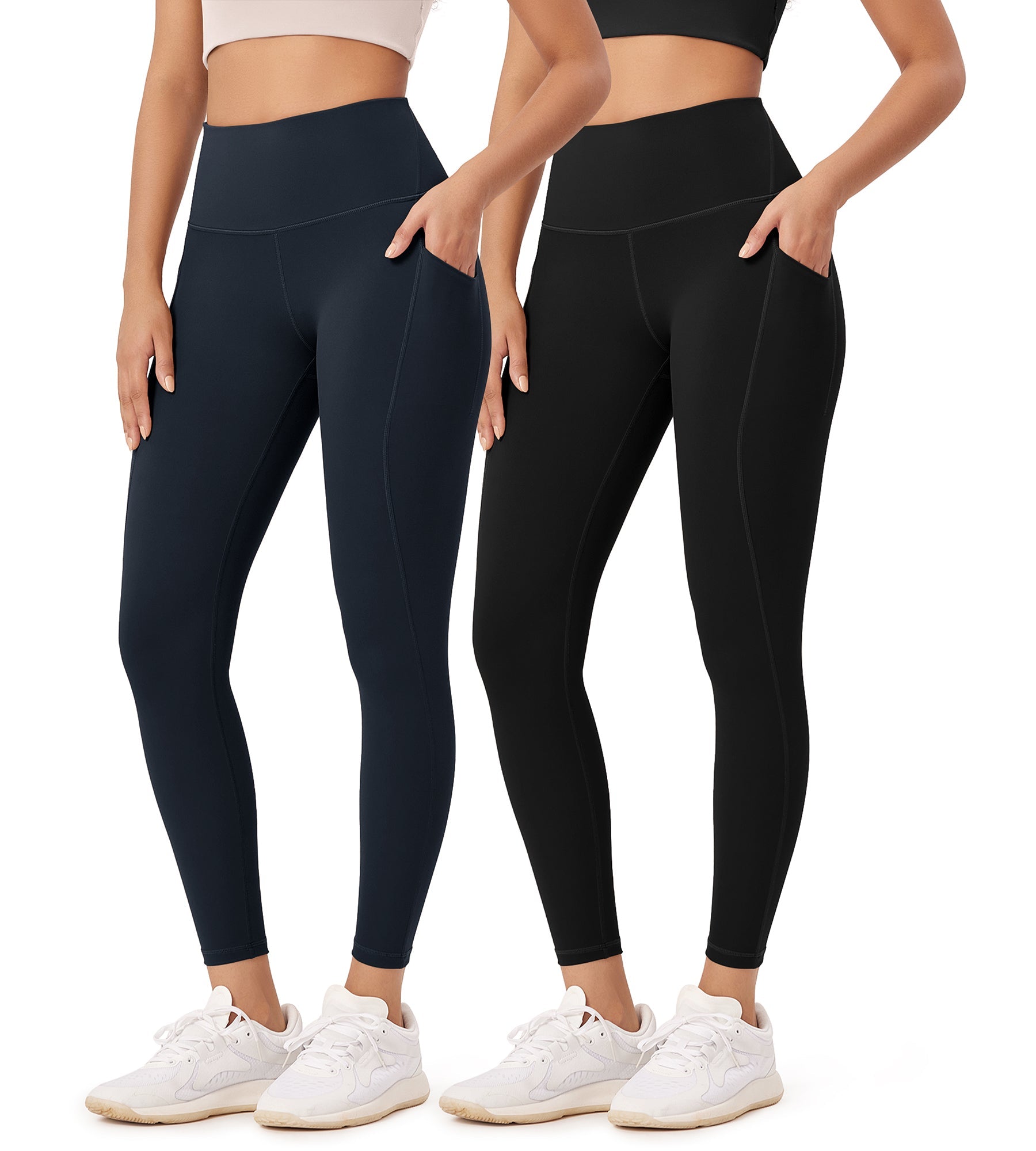 2-Pack 25â€?High Waist Workout Leggings with Pockets Black+Deep Navy - ododos