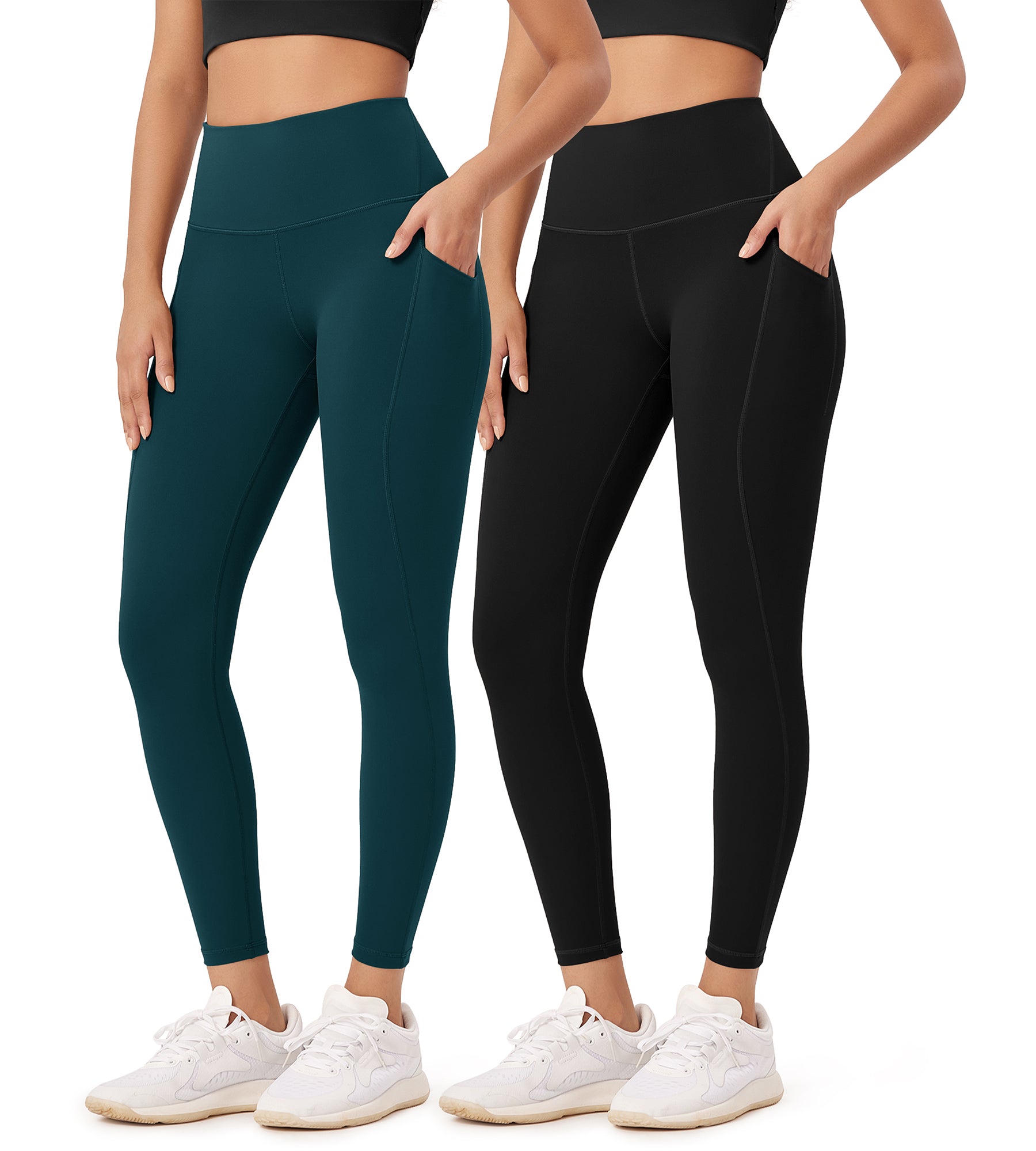 2-Pack 25â€?High Waist Workout Leggings with Pockets Black+Forest Teal - ododos