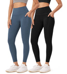 2-Pack 25” High Waist Workout Leggings with Pockets Black+Ink Blue - ododos