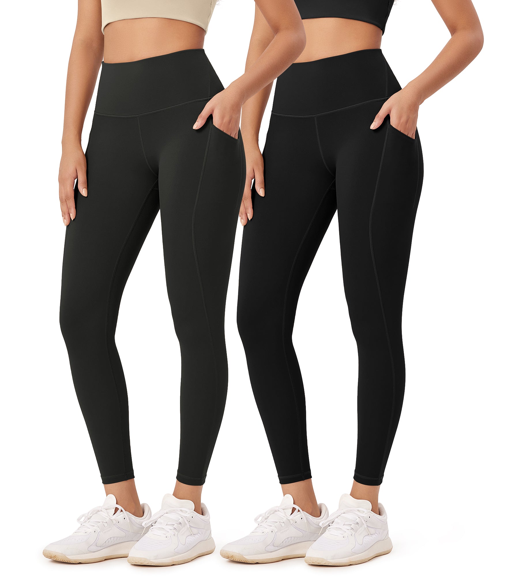 2-Pack 25” High Waist Workout Leggings with Pockets Black+Onyx Black - ododos