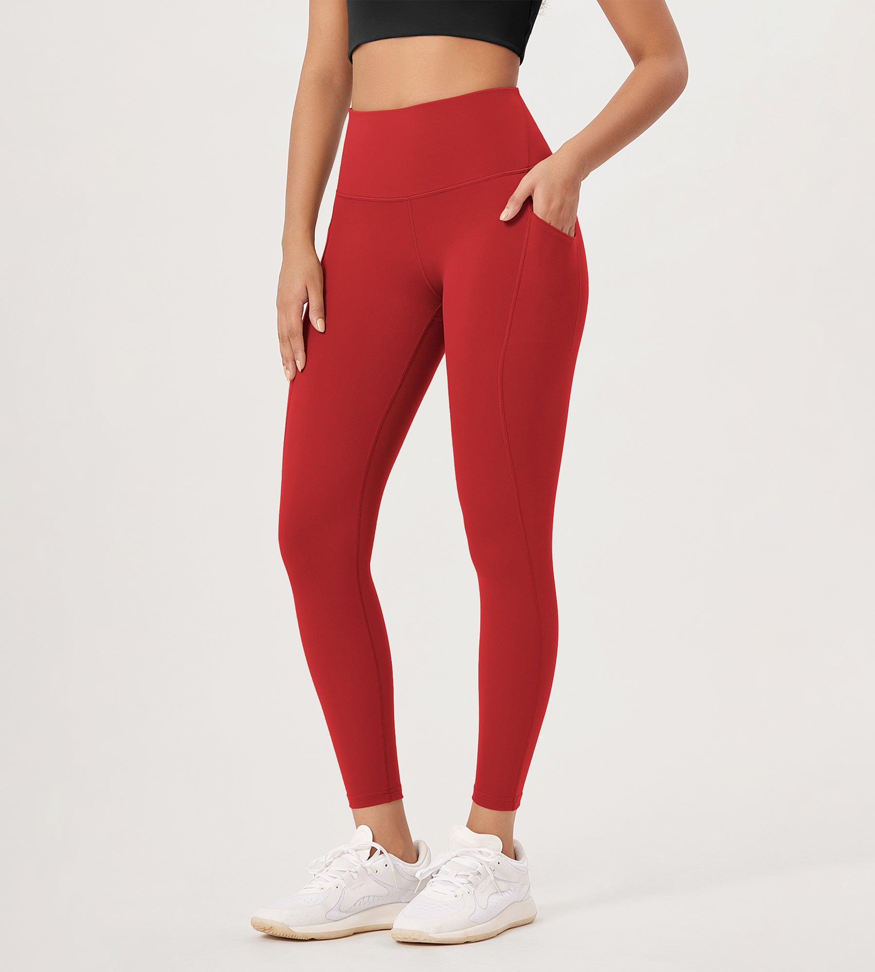 25” High Waist Workout Leggings with Pockets Red - ododos