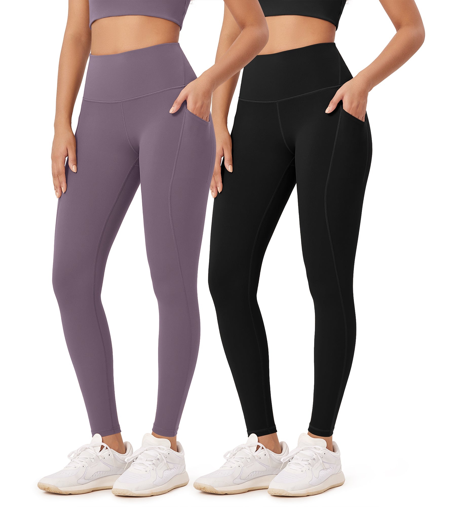 2-Pack 28 High Waist Workout Leggings with Pockets Black+Ash Violet - ododos