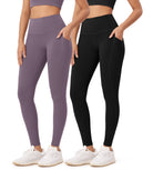 2-Pack 28" High Waist Workout Leggings with Pockets Black+Ash Violet - ododos