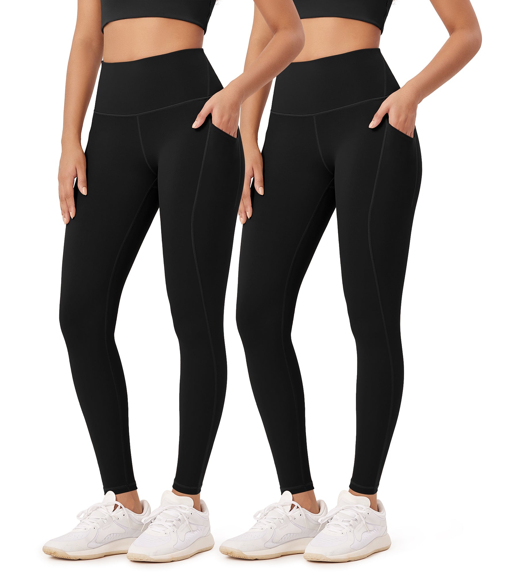2-Pack 28 High Waist Workout Leggings with Pockets Black+Black - ododos