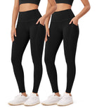 2-Pack 28" High Waist Workout Leggings with Pockets Black+Black - ododos